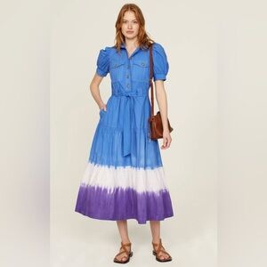 DEREK LAM 10 CROSBY Buffy Utility Midi Shirtdress Blue Purple Size US 20